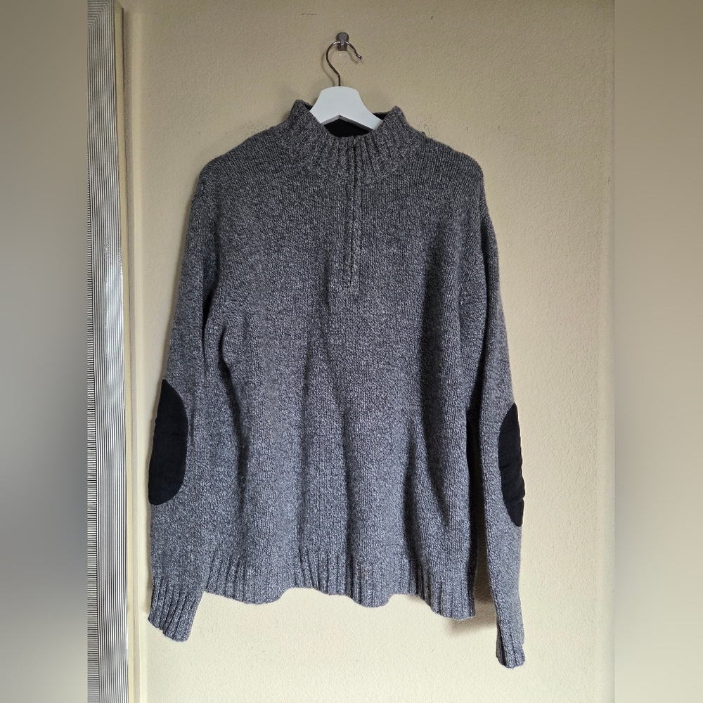 David Squire 100% Lambswool Gray Chunky Knit Sweater Wool Cozy Quarter Zip